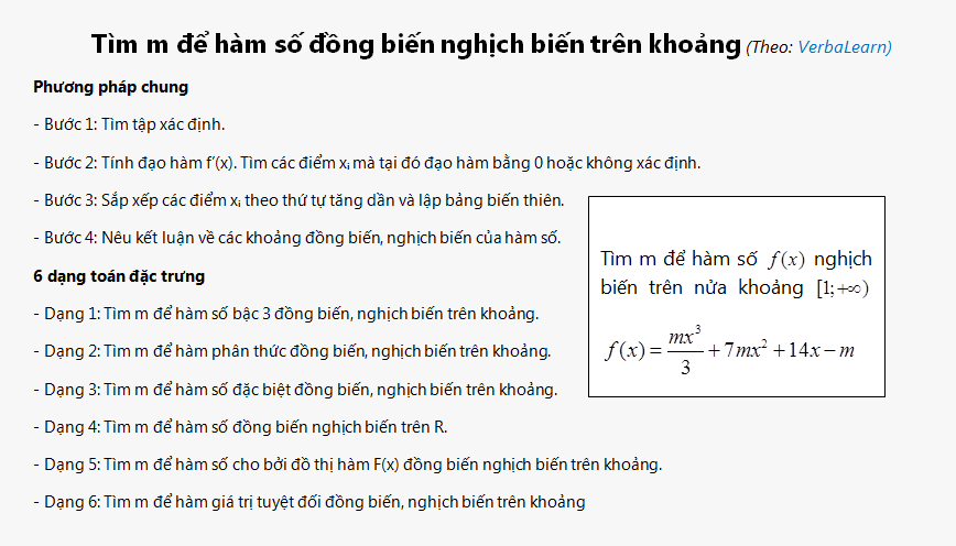 Phân dạng tìm m để hàm số đơn điệu trên khoảng bất kì.